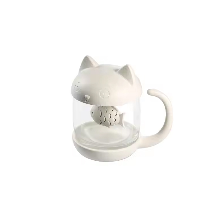 Балық аулаушысы бар кеңсе шай кубогы Cat Cat Cat тәрізді шыны ыдыс